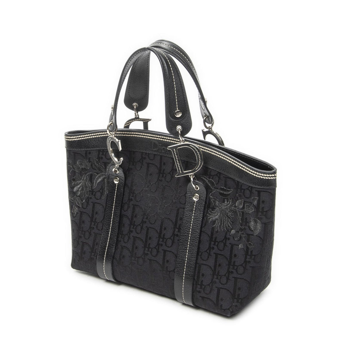 Dior Vintage Embroidery Trotter Tote Bag Black Pattern — view 2