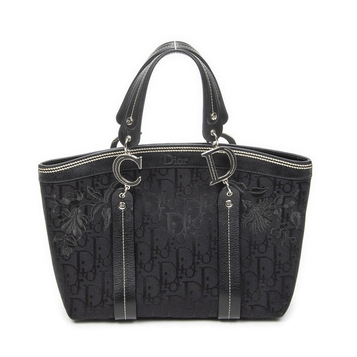 Dior Vintage Embroidery Trotter Tote Bag Black Pattern