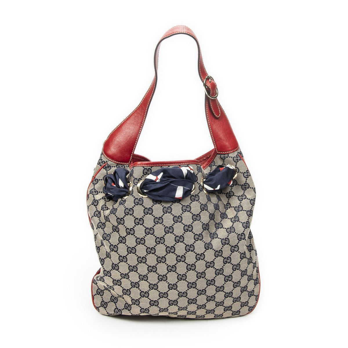 Gucci Small Positano Hobo Beige Red Navy GG Canvas — view 5