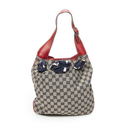 Gucci Small Positano Hobo Beige Red Navy GG Canvas — view 5