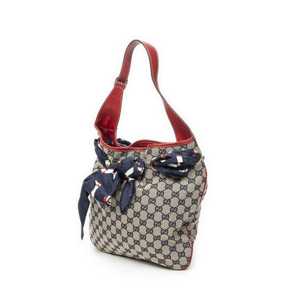 Gucci Small Positano Hobo Beige Red Navy GG Canvas — view 2