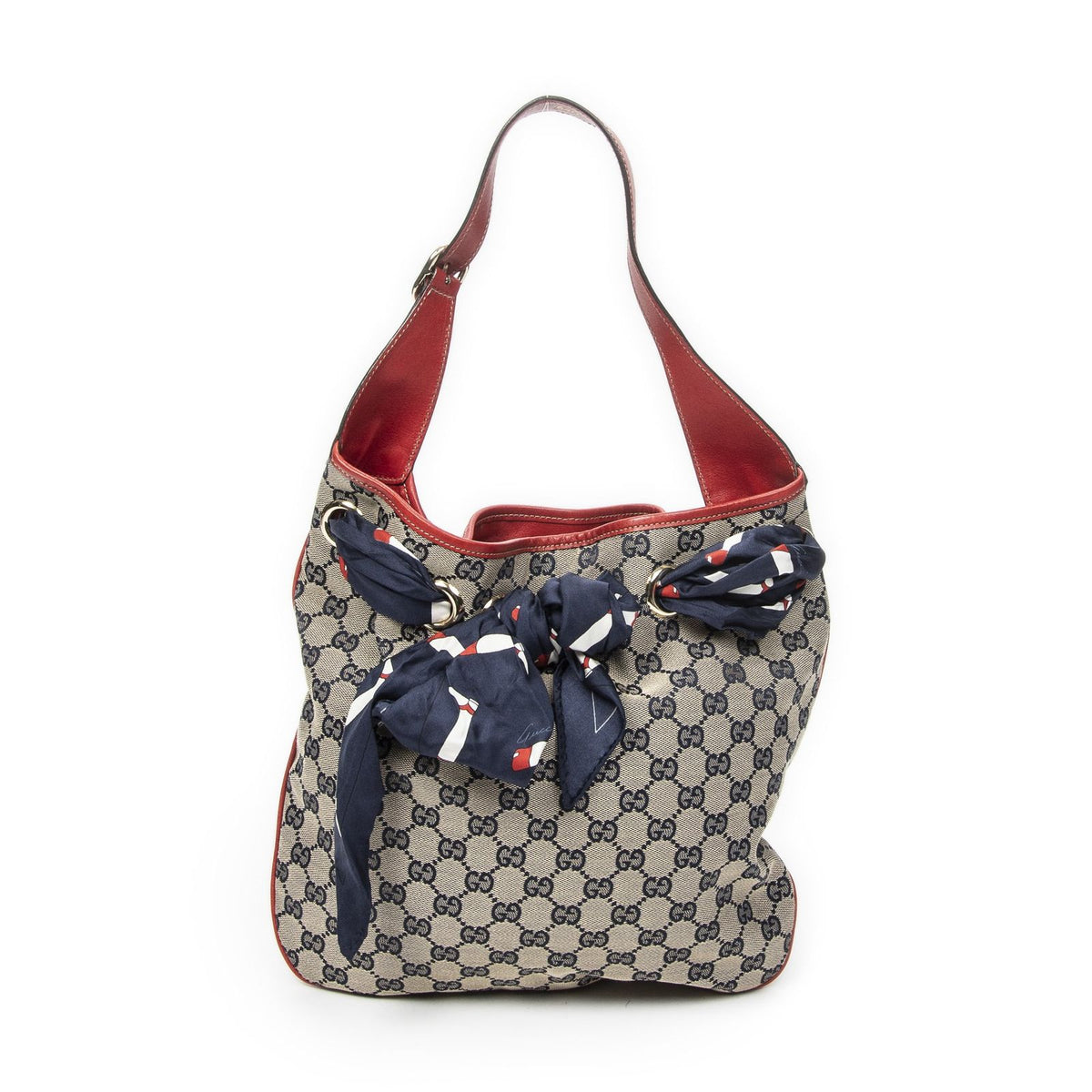 Gucci Small Positano Hobo Beige Red Navy GG Canvas