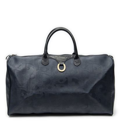 Dior Vintage Large Travel Boston Navy Maxi Trotter Pattern Canvas Shoulder Bag