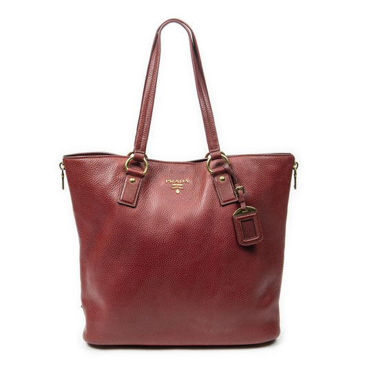 Prada Zip Tote Bag Red Vitello Dyno