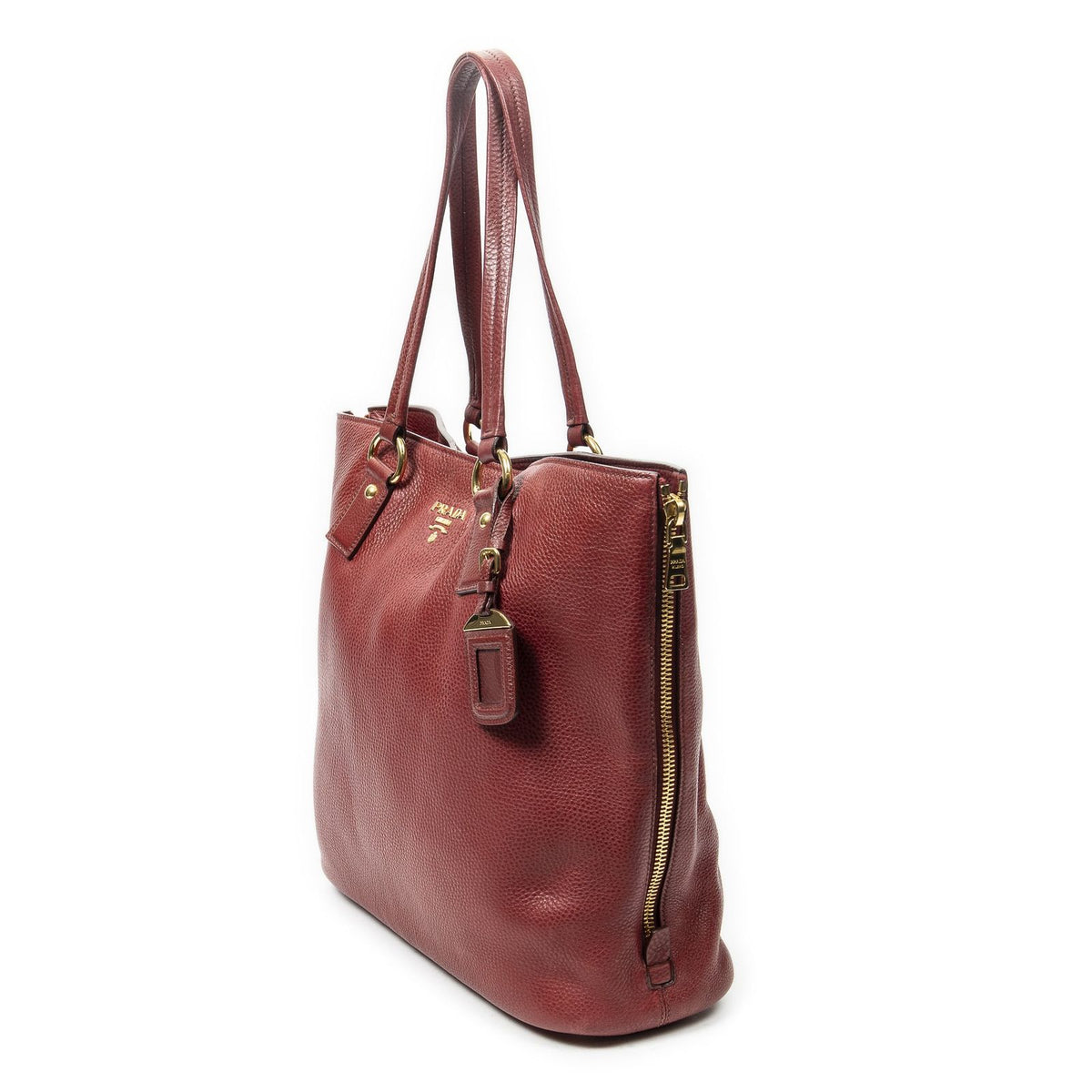 Prada Zip Tote Bag Red Vitello Dyno — view 2