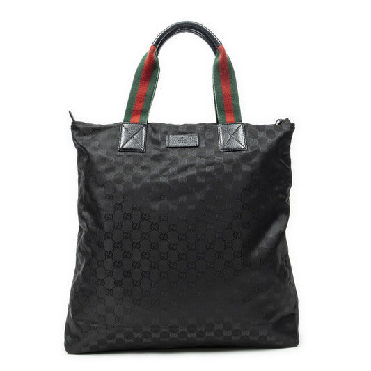 Gucci Vertical Tote Bag Black GG Nylon Canvas