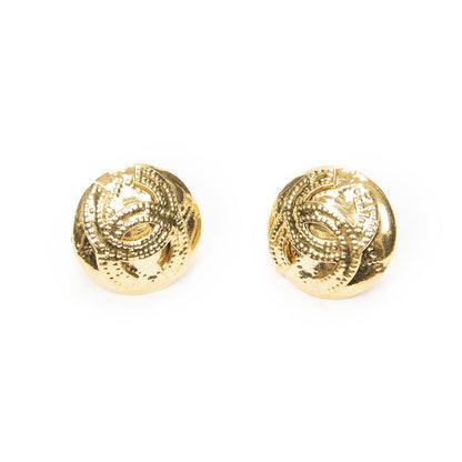 Chanel CC Logo Round Clip-On Earrings Gold Plated