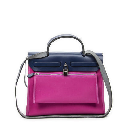 Hermes Herbag Zip Royal Blue Toile Officier Handbag — view 5