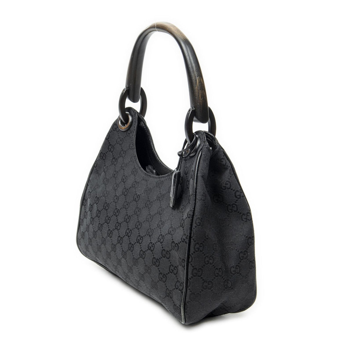 Gucci Small Wooden Handle Colbert Hobo Black GG Canvas — view 2