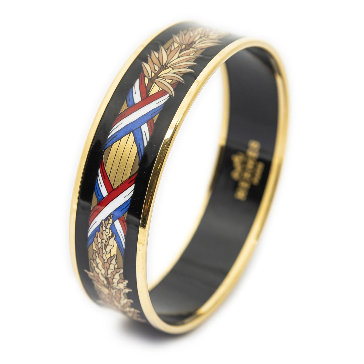 Hermes Enamel Bangle Black Gold Plated Bracelet
