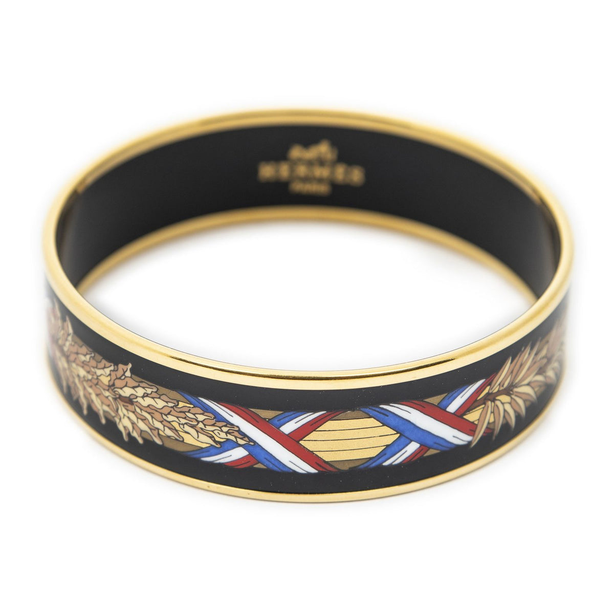 Hermes Enamel Bangle Black Gold Plated Bracelet — view 2