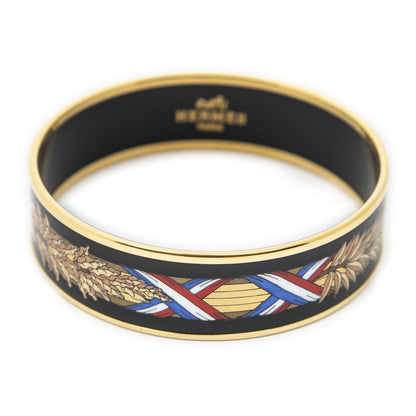 Hermes Enamel Bangle Black Gold Plated Bracelet — view 2