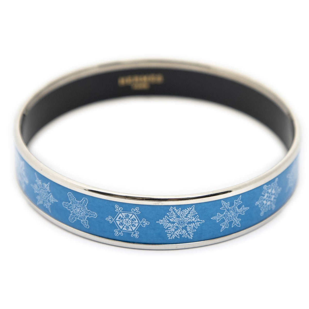 Hermes Enamel Bangle Blue Snowflake Motif Bracelet — view 3