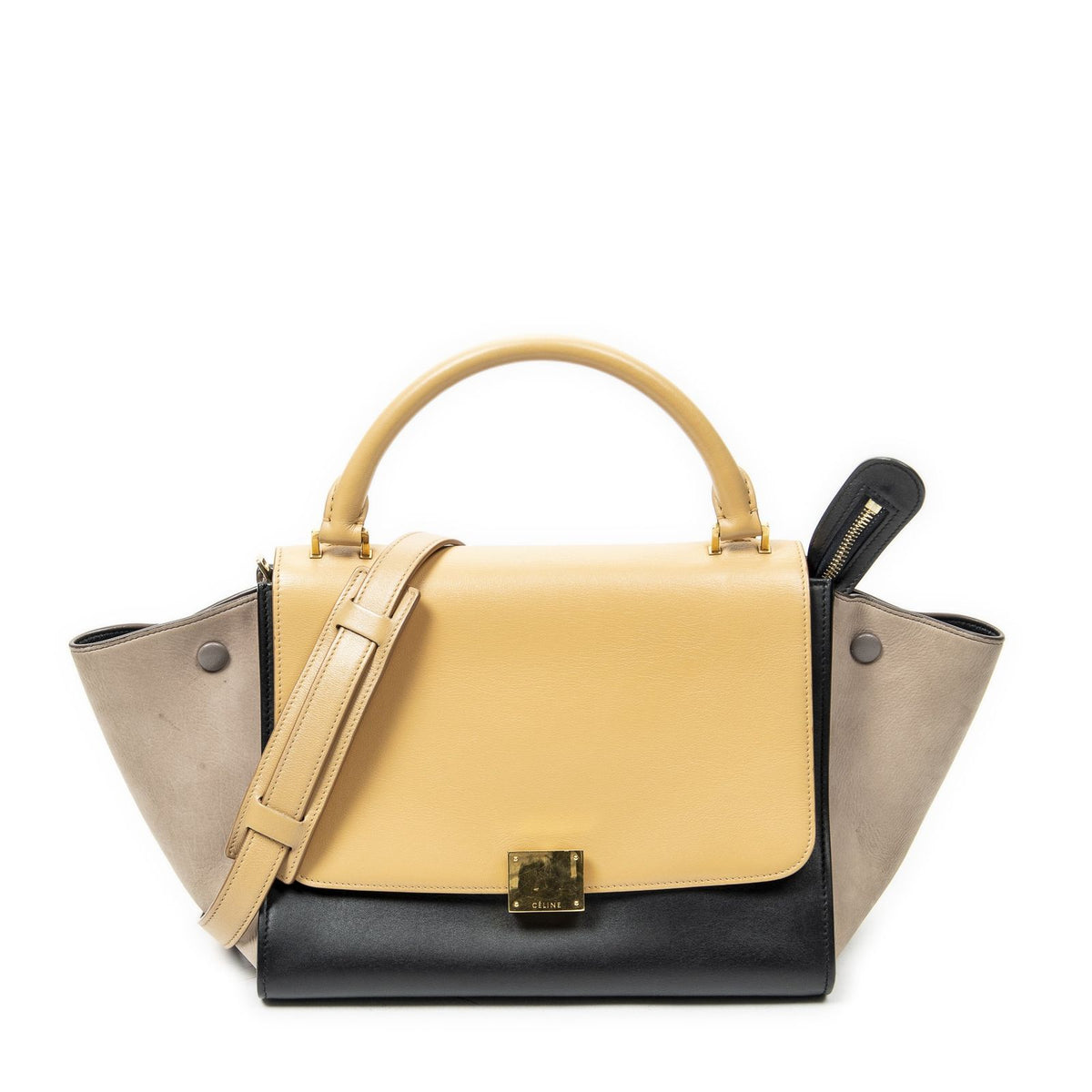 Celine Small Tricolor Trapeze Black Light Orange Top Calfskin Leather