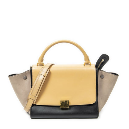 Celine Small Tricolor Trapeze Black Light Orange Top Calfskin Leather