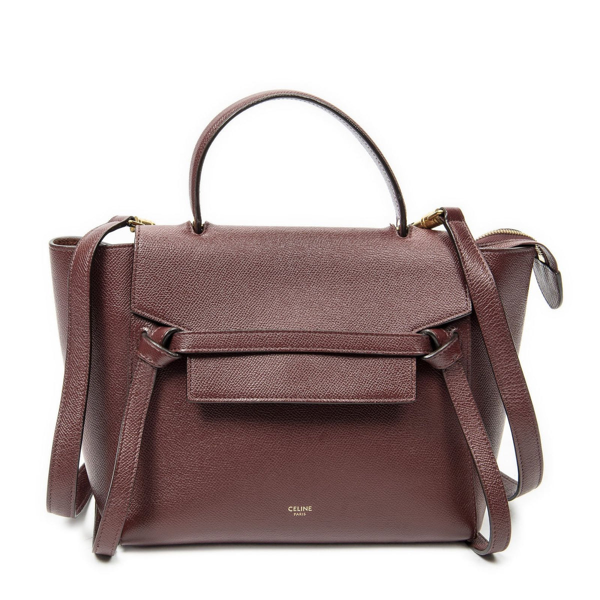 Celine Micro Belt Bag Burgundy Gray Calfskin Leather