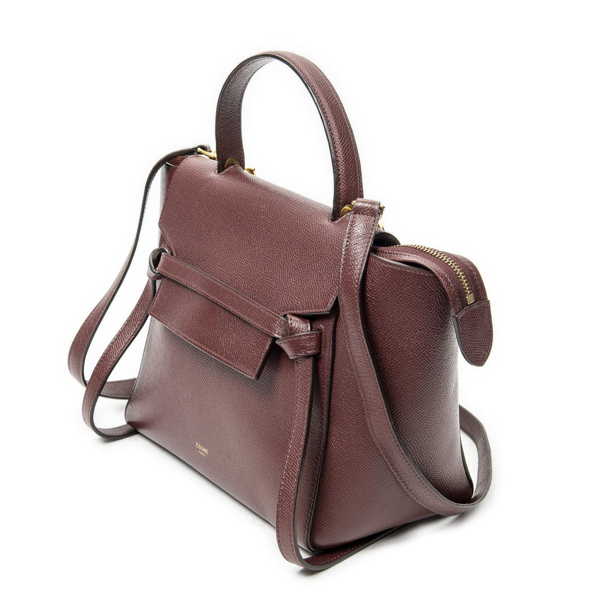 Celine Micro Belt Bag Burgundy Gray Calfskin Leather — view 2