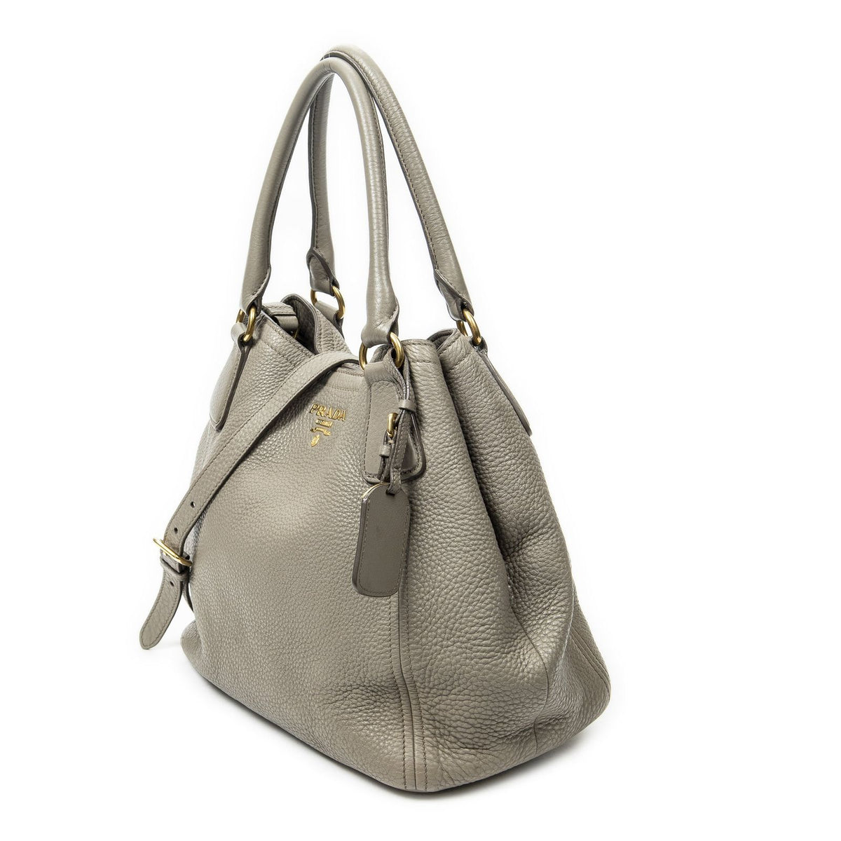 Prada Convertible Tote Bag Gray Vitello Dyno — view 2