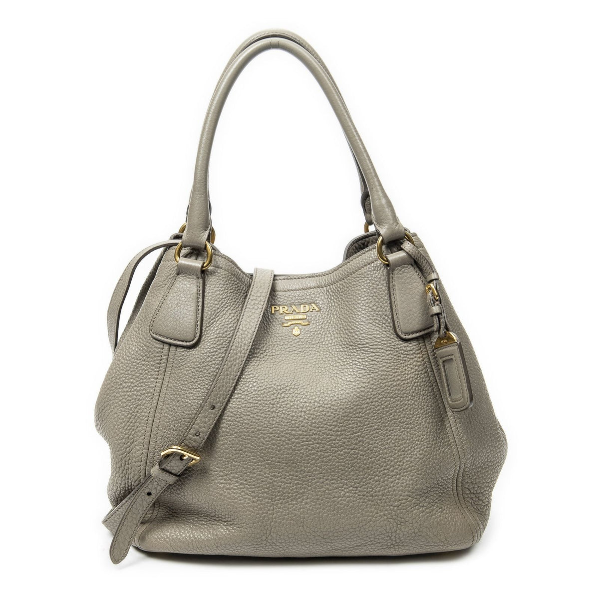 Prada Convertible Tote Bag Gray Vitello Dyno