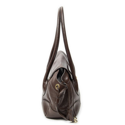 Prada Side Drawstring Push Lock Flap Bag Dark Brown Vitello Dyno — view 4