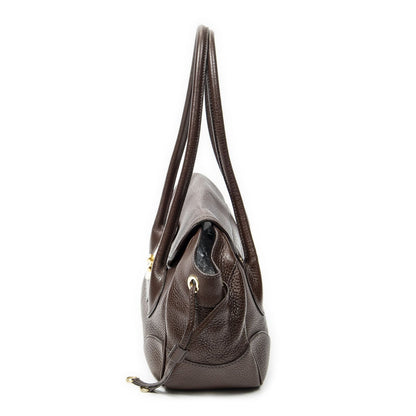 Prada Side Drawstring Push Lock Flap Bag Dark Brown Vitello Dyno — view 3