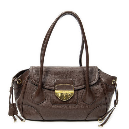 Prada Side Drawstring Push Lock Flap Bag Dark Brown Vitello Dyno