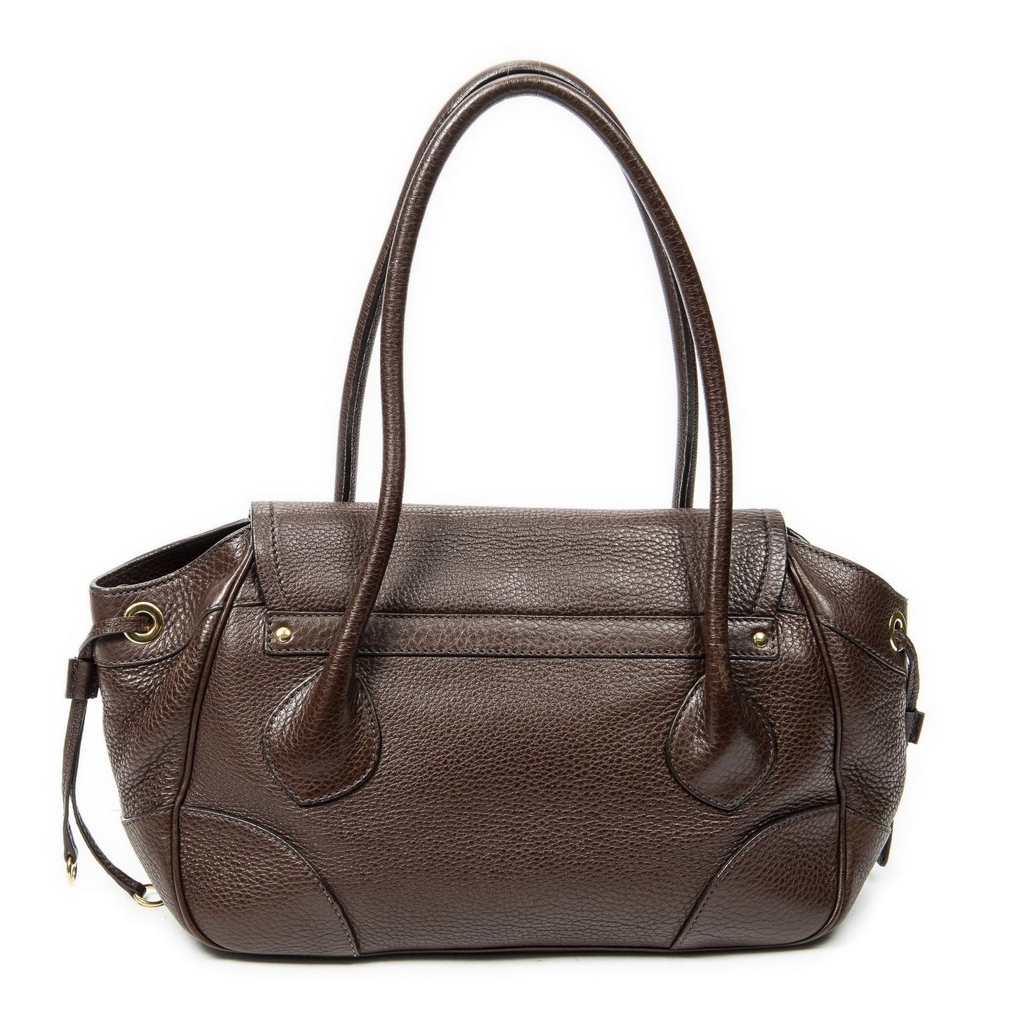 Prada Side Drawstring Push Lock Flap Bag Dark Brown Vitello Dyno — view 5