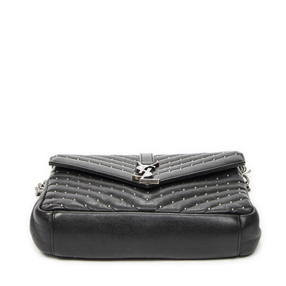 Saint Laurent Medium College Bag Black Matelasse Chevron Leather — view 6