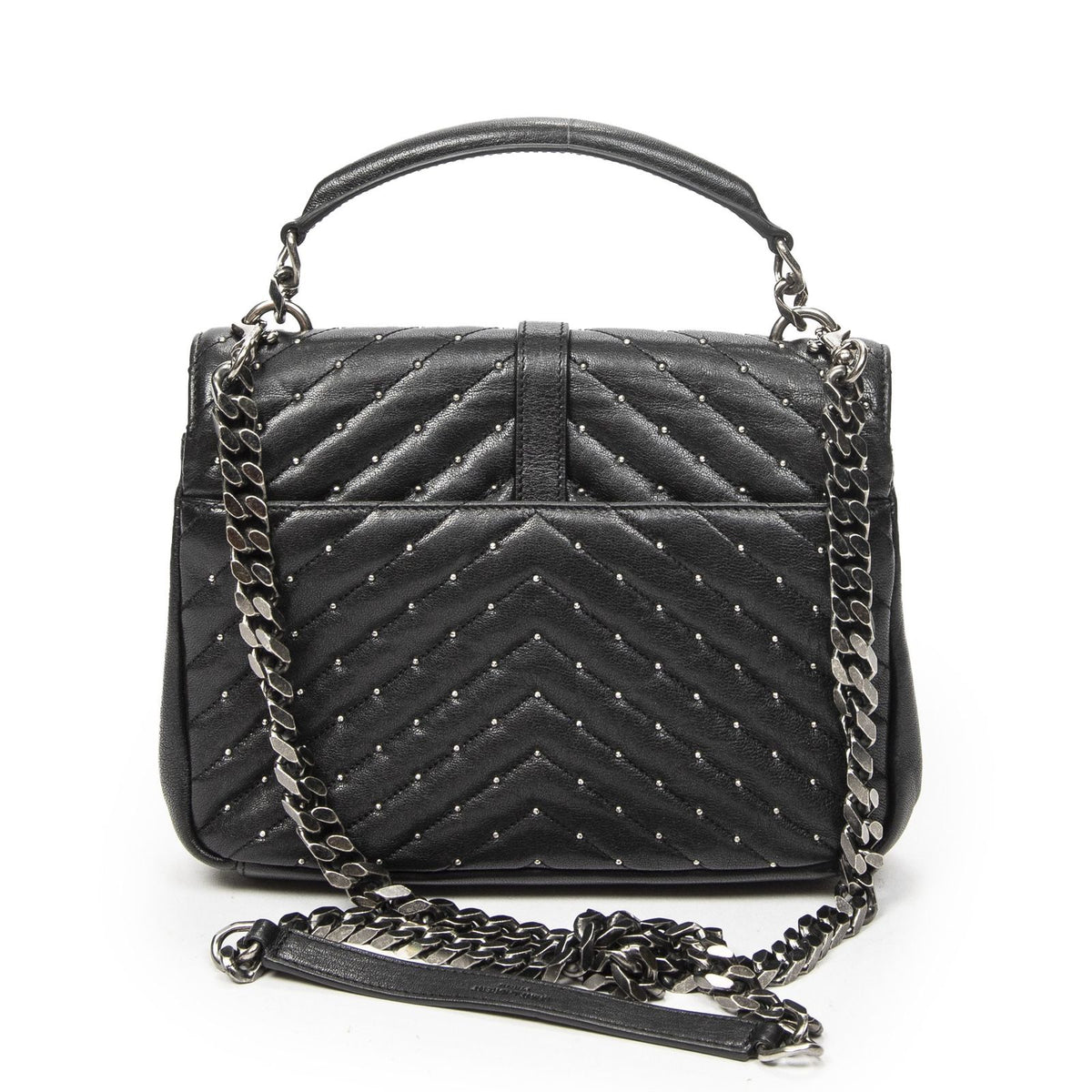 Saint Laurent Medium College Bag Black Matelasse Chevron Leather — view 5