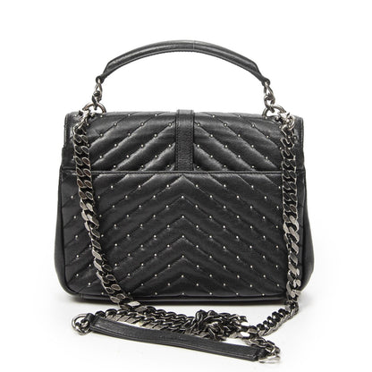 Saint Laurent Medium College Bag Black Matelasse Chevron Leather — view 5