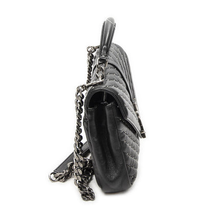 Saint Laurent Medium College Bag Black Matelasse Chevron Leather — view 4