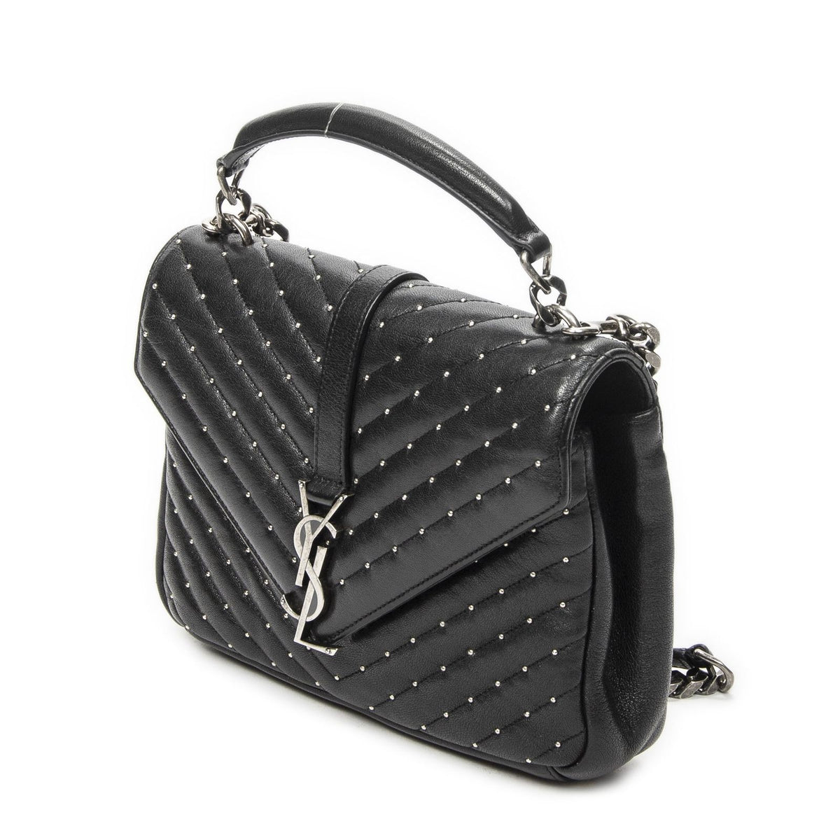 Saint Laurent Medium College Bag Black Matelasse Chevron Leather — view 2
