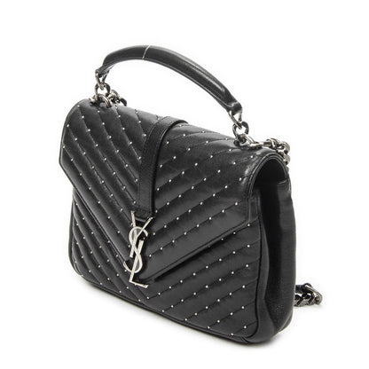 Saint Laurent Medium College Bag Black Matelasse Chevron Leather — view 2