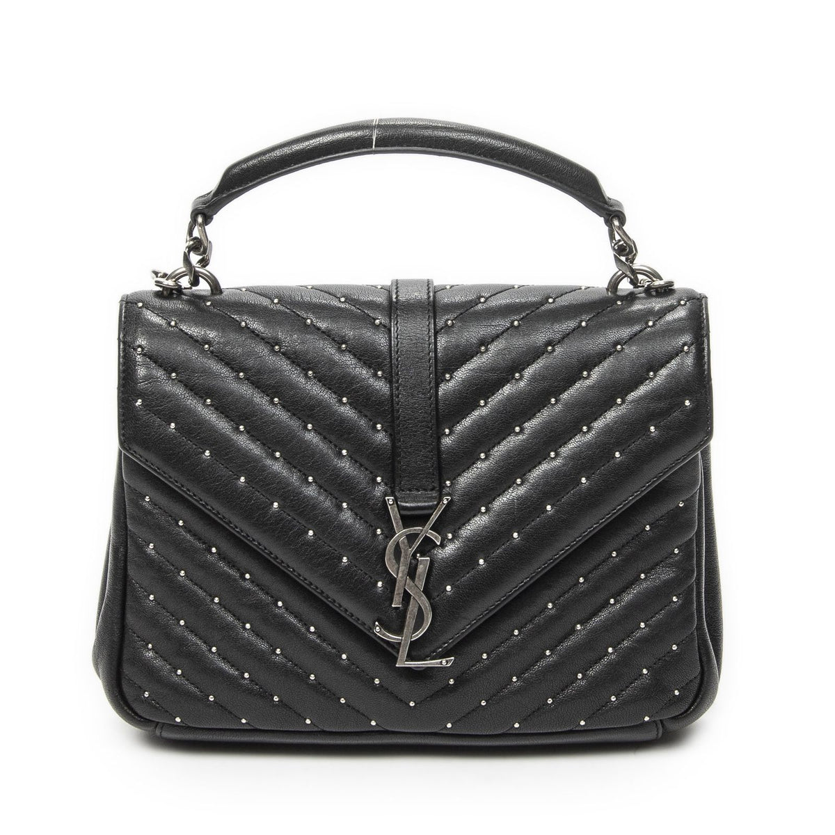 Saint Laurent Medium College Bag Black Matelasse Chevron Leather