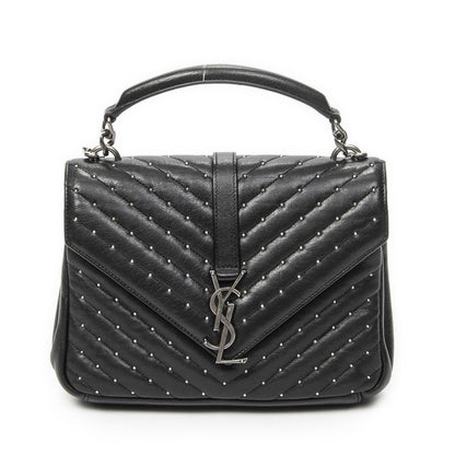 Saint Laurent Medium College Bag Black Matelasse Chevron Leather