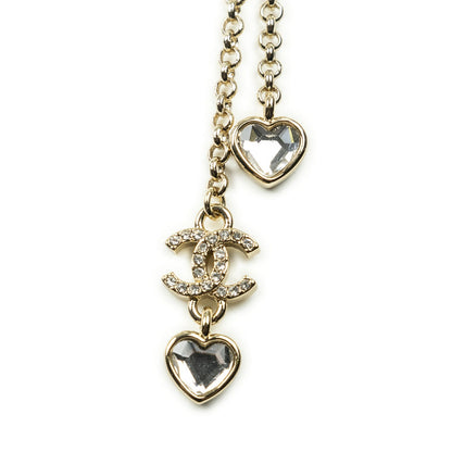 Chanel CC Heart Rhinestone Pendant Gold Plated — view 2