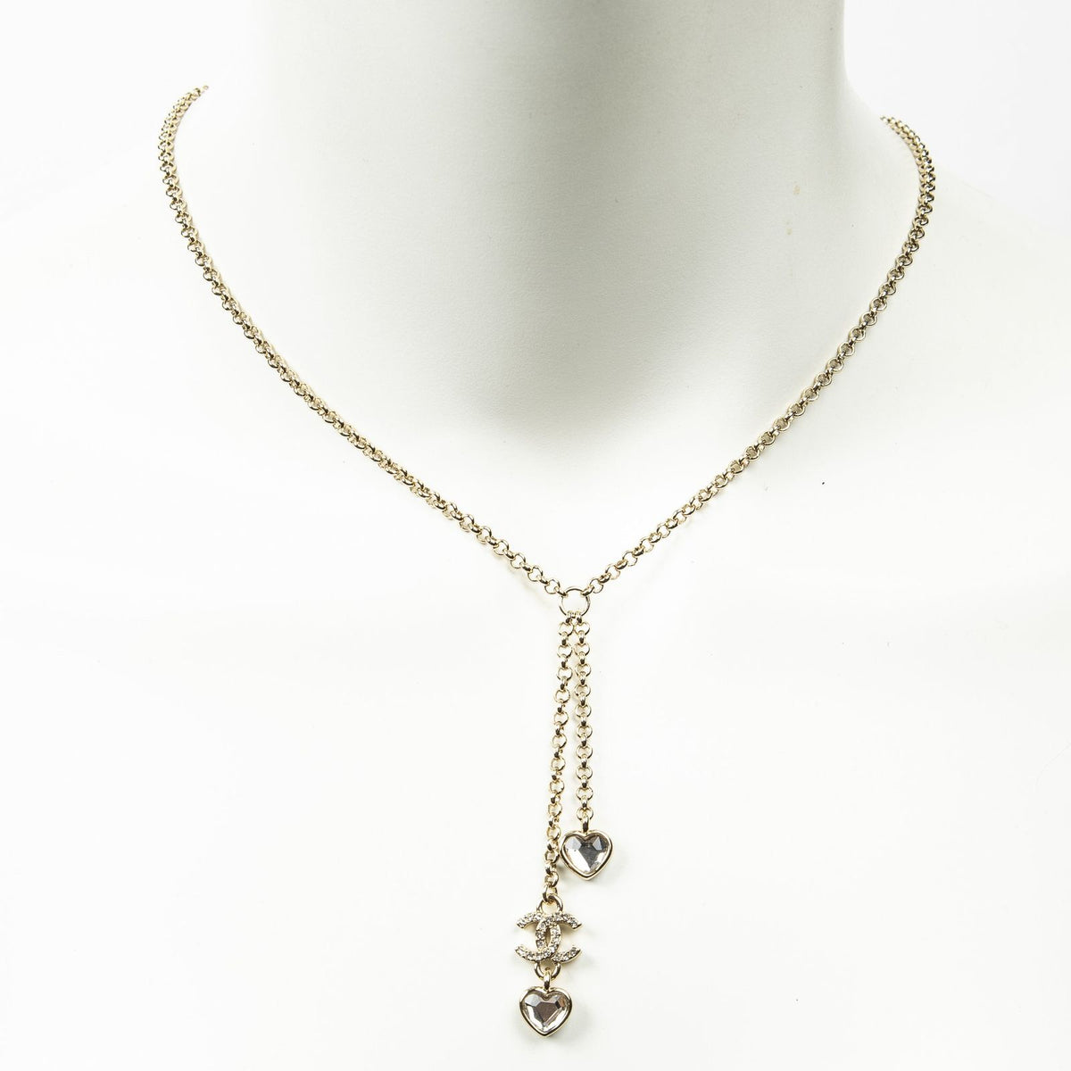 Chanel CC Heart Rhinestone Pendant Gold Plated