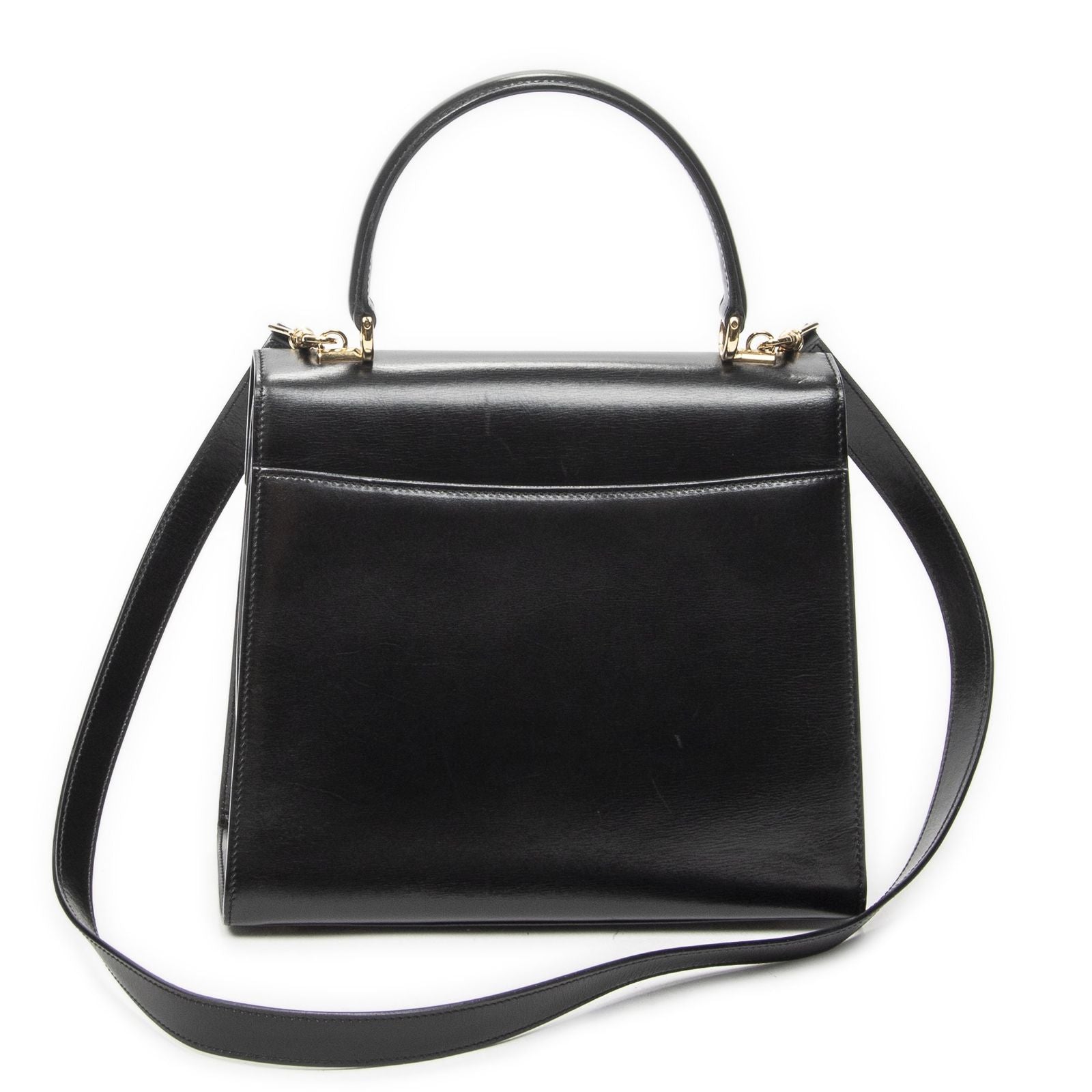 Gucci Vintage Flap Bag Top Handle Black Smooth Calfskin — view 5