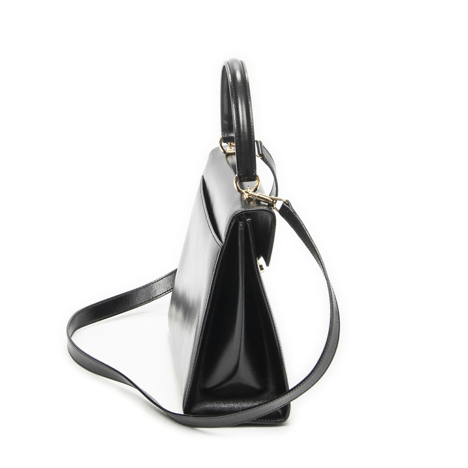 Gucci Vintage Flap Bag Top Handle Black Smooth Calfskin — view 4
