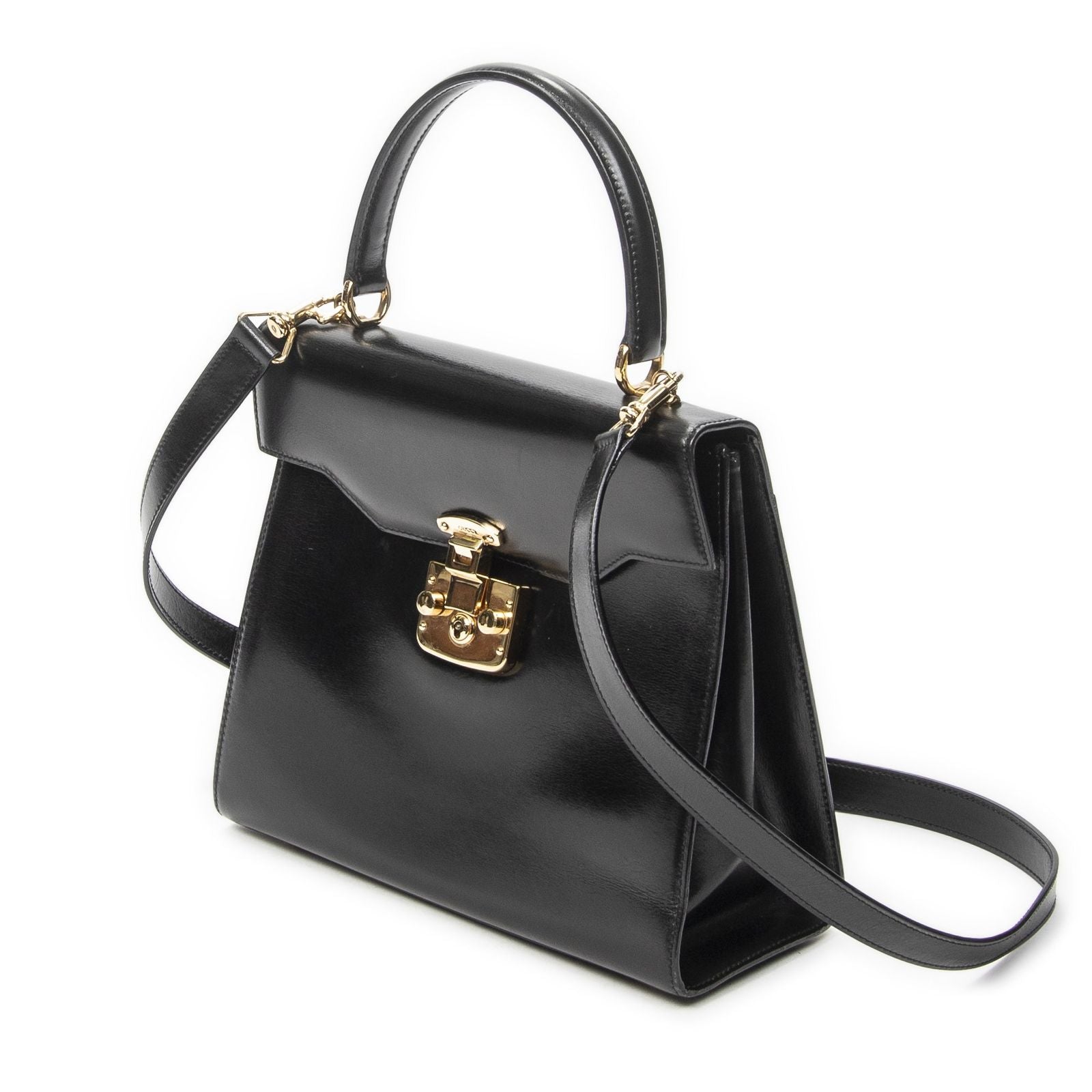 Gucci Vintage Flap Bag Top Handle Black Smooth Calfskin — view 2