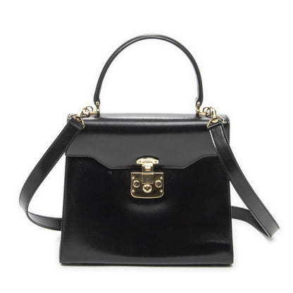 Gucci Vintage Flap Bag Top Handle Black Smooth Calfskin