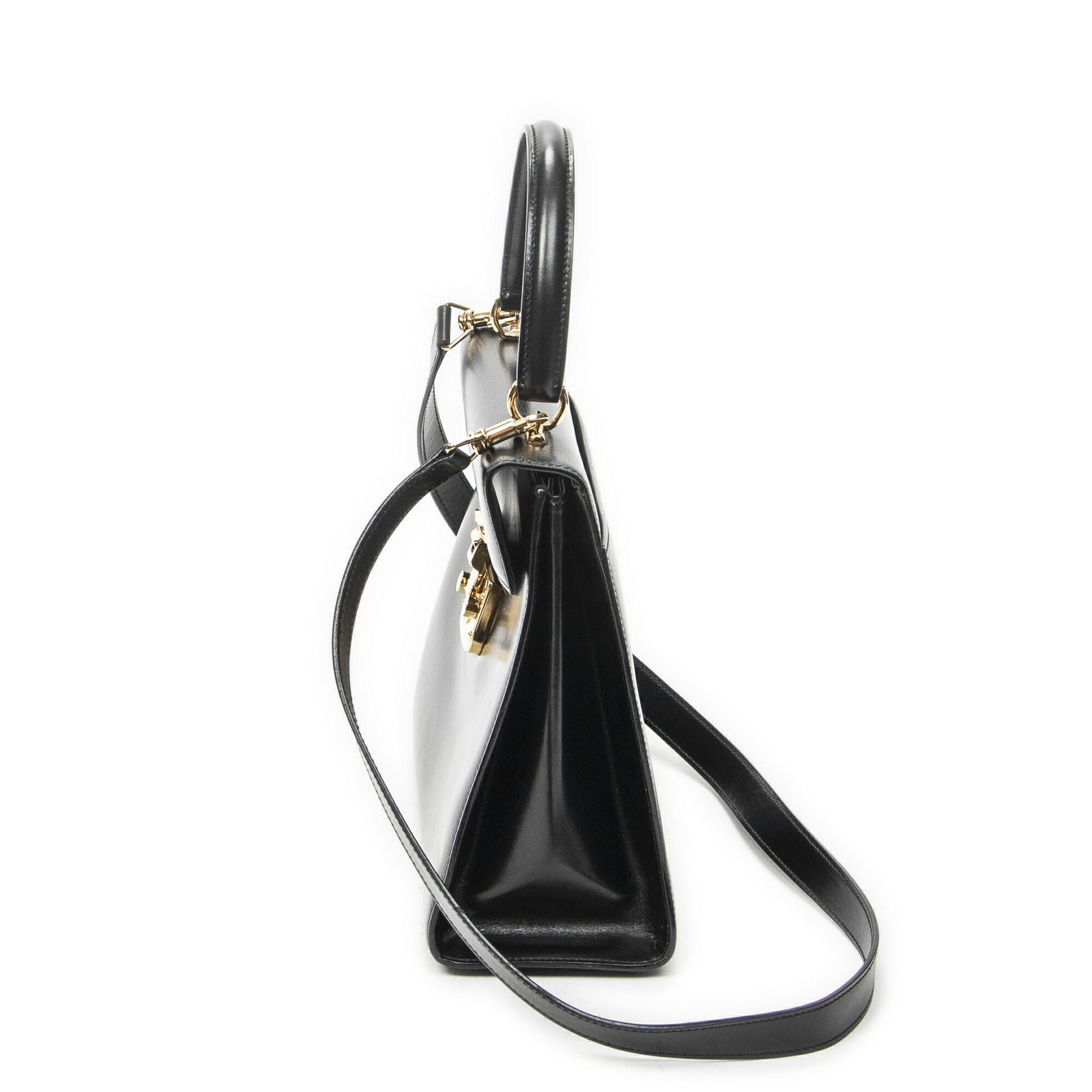 Gucci Vintage Flap Bag Top Handle Black Smooth Calfskin — view 3