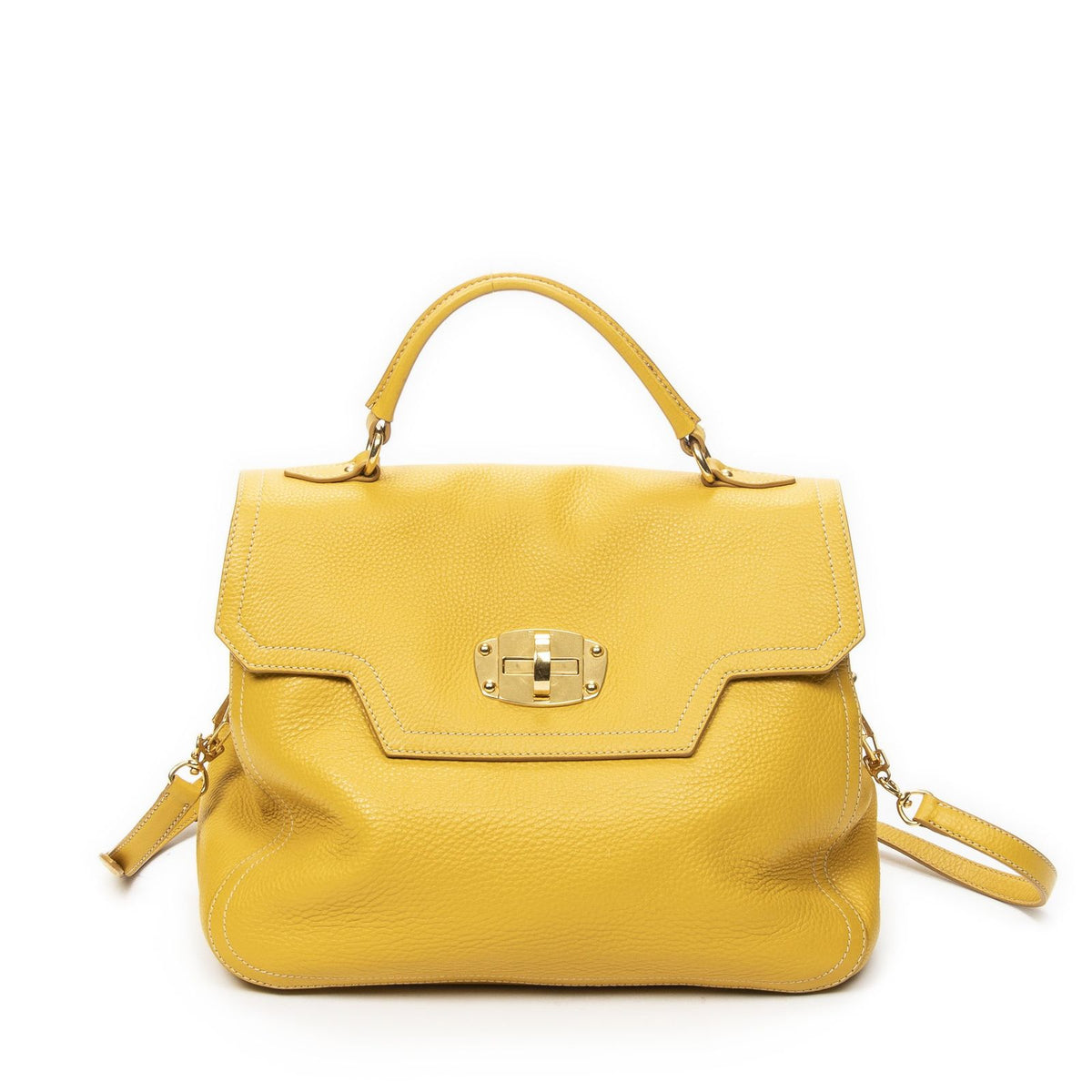 Miu Miu Turn Lock Flap Bag Top Handle Yellow Vitello Cali