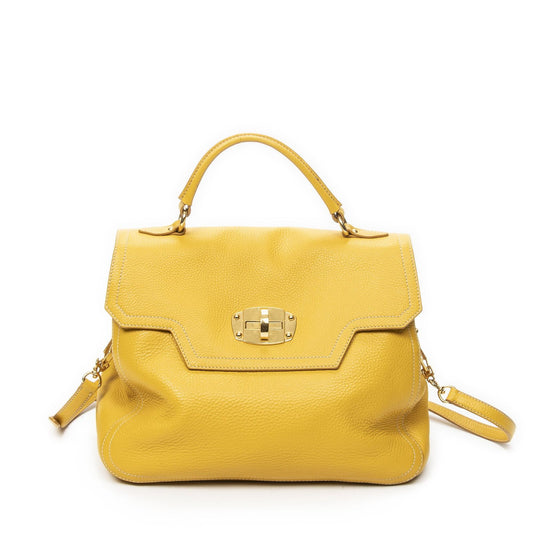 Miu Miu Turn Lock Flap Bag Top Handle Yellow Vitello Cali