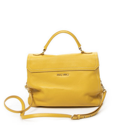 Miu Miu Turn Lock Flap Bag Top Handle Yellow Vitello Cali — view 5