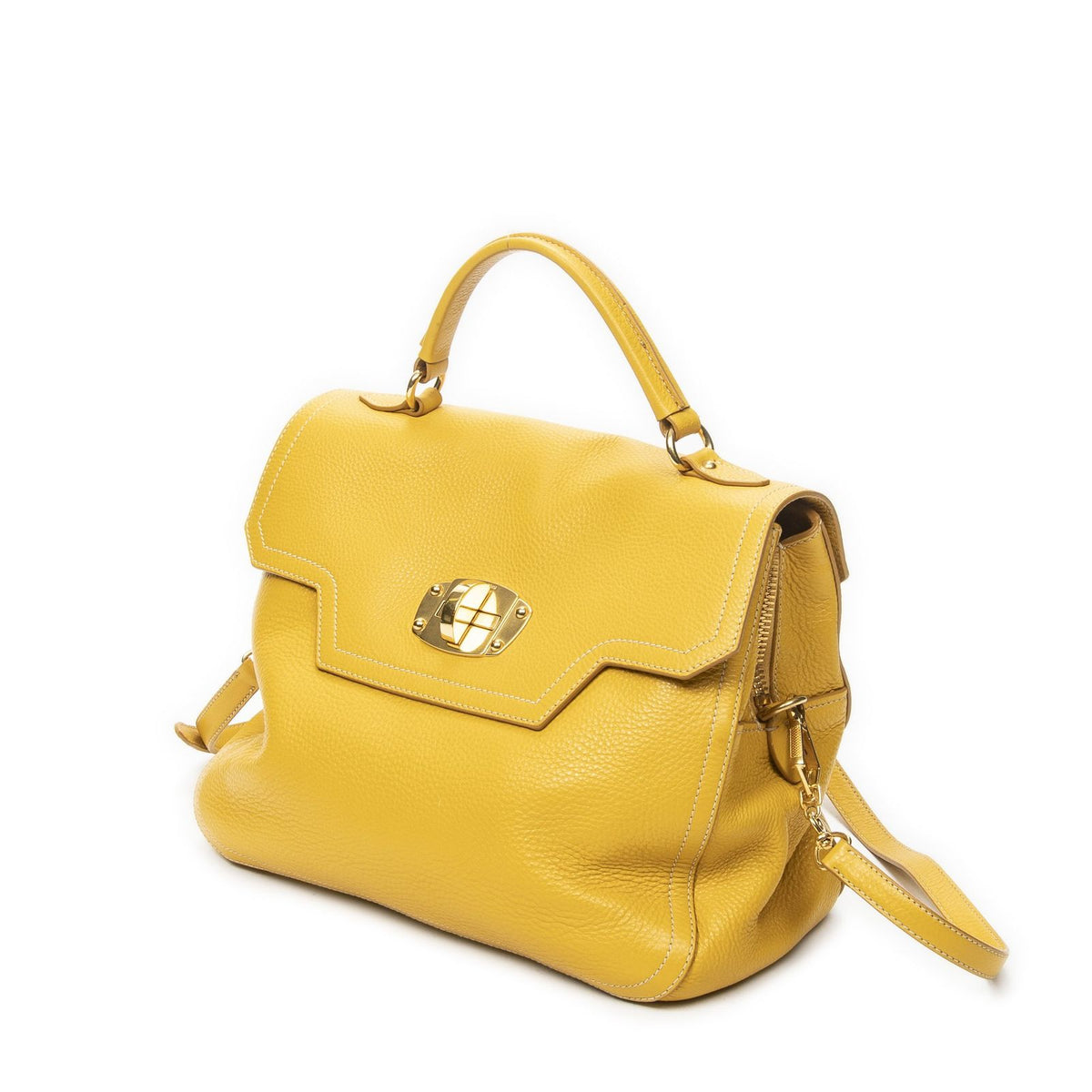 Miu Miu Turn Lock Flap Bag Top Handle Yellow Vitello Cali — view 2
