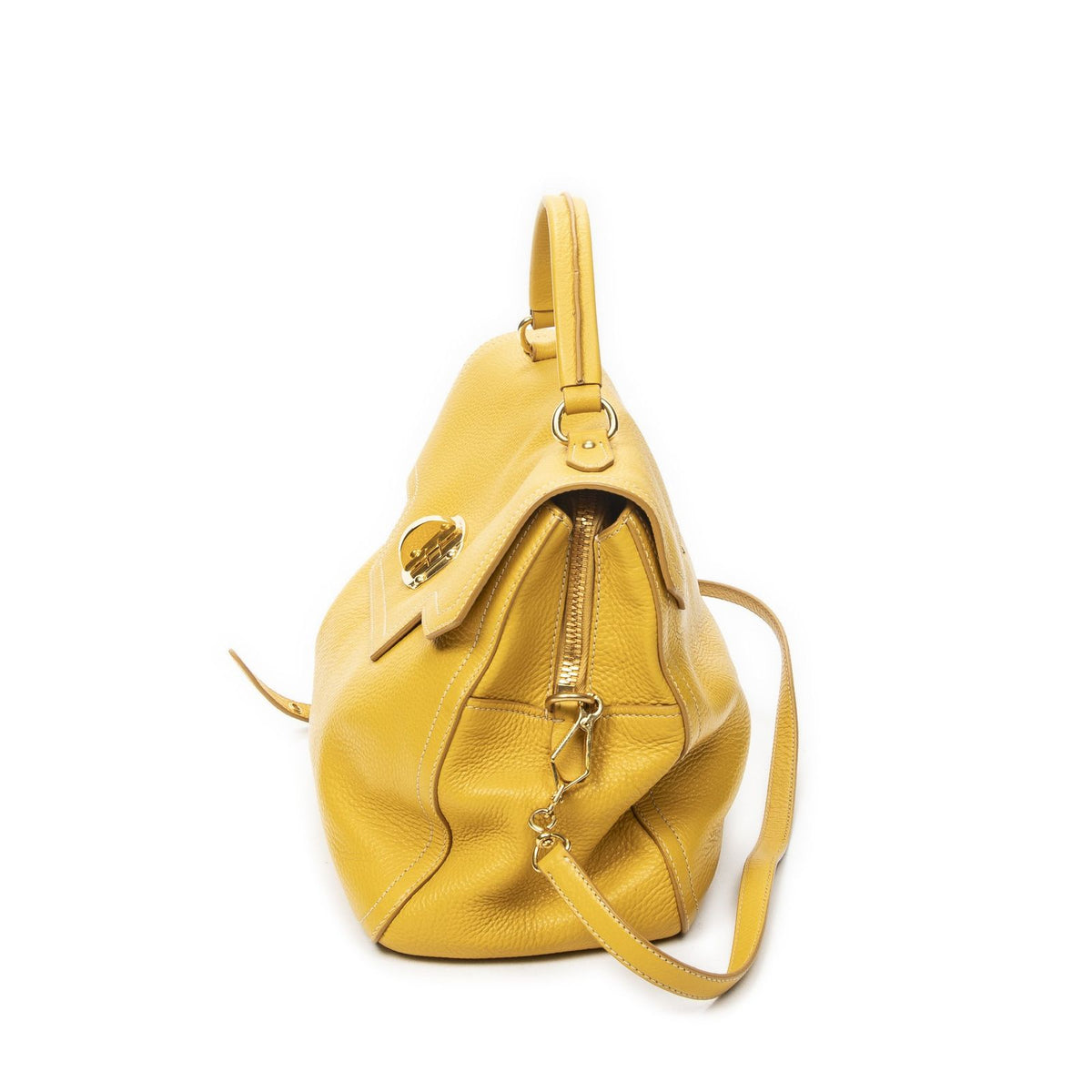 Miu Miu Turn Lock Flap Bag Top Handle Yellow Vitello Cali — view 3