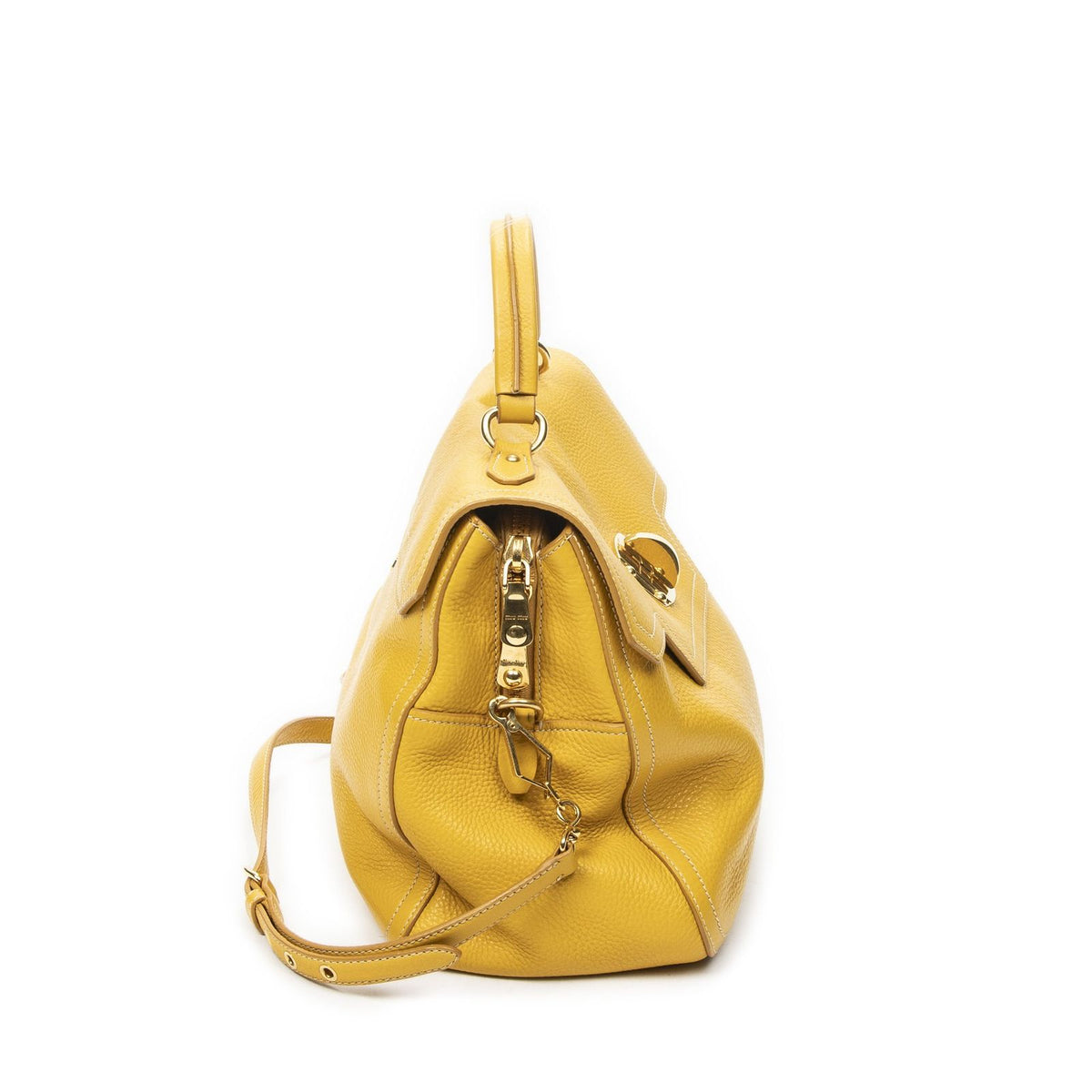 Miu Miu Turn Lock Flap Bag Top Handle Yellow Vitello Cali — view 4