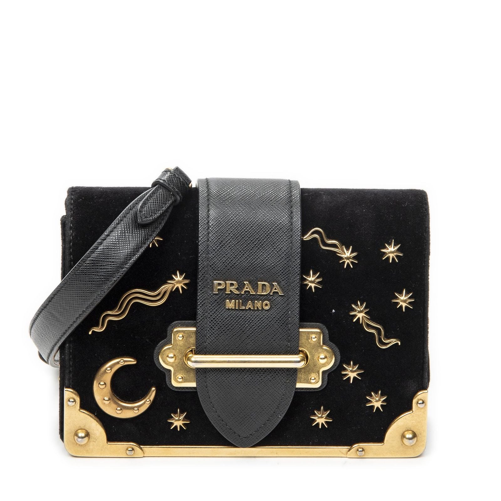Prada Cahier Astrology Crossbody Black Embellished Canvas