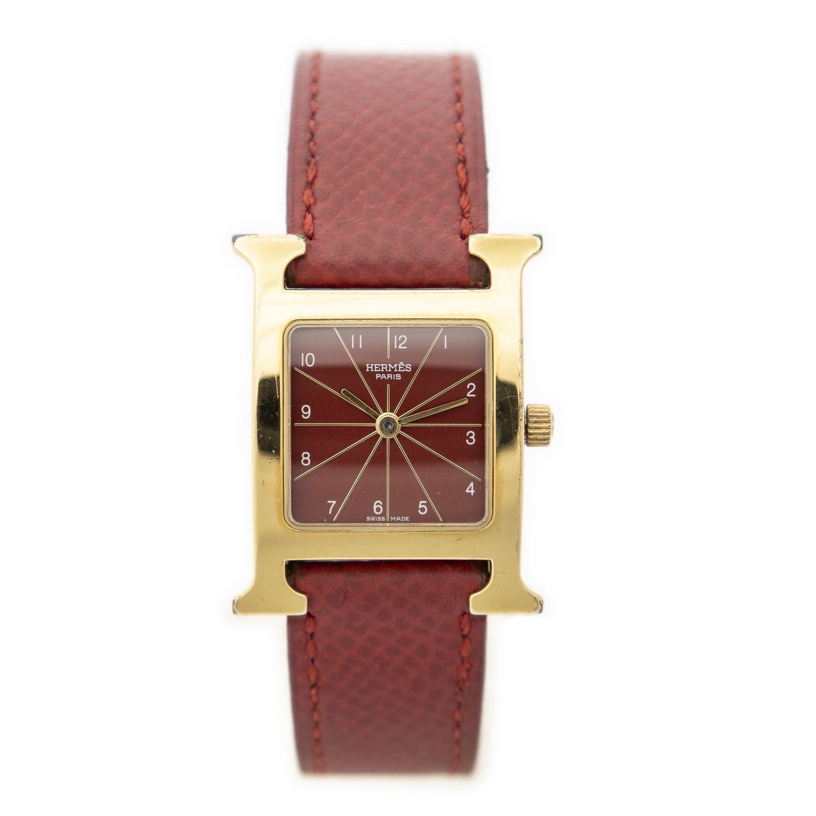 Hermes Heure Watch Red Courchevelleather